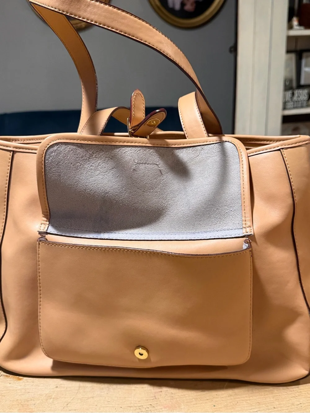Leather Tote Bag in Tan - Classic Women’s Carryall - Picture 3 of 4